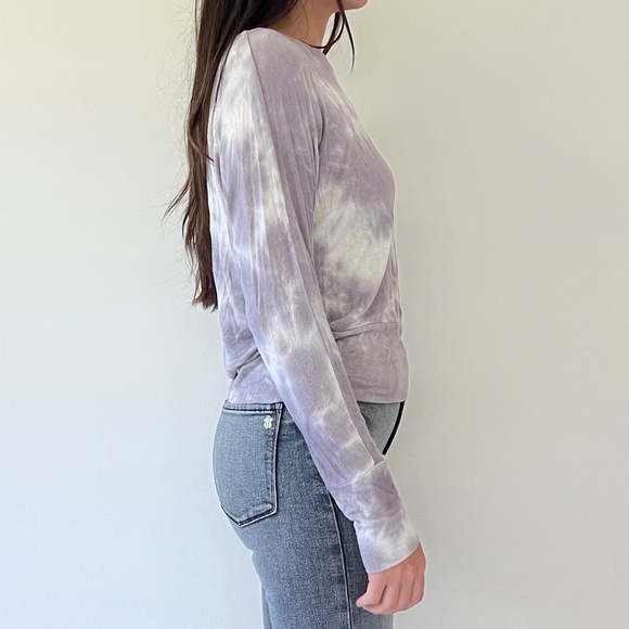 Veronica M Jersey Tie Dye Dolman Top Grey Long Sleeve - Picture 2 of 7